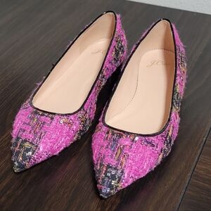 J.crew Pointed Toe Flats In Pink Tweed